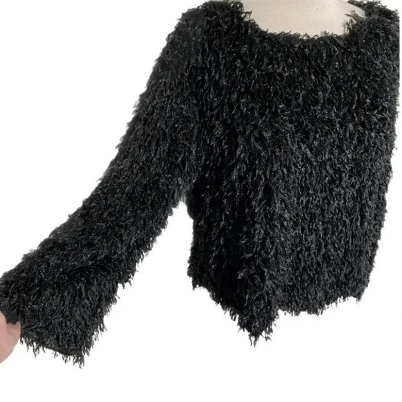 Anthropologie ADORA M black fuzzy fluffy fun sweater Emu Avant Garde Goth Cozy - Picture 2 of 6